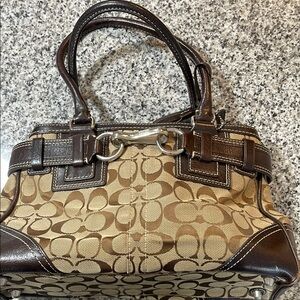 Coach Brown Shoulder Bag with Leather Accents